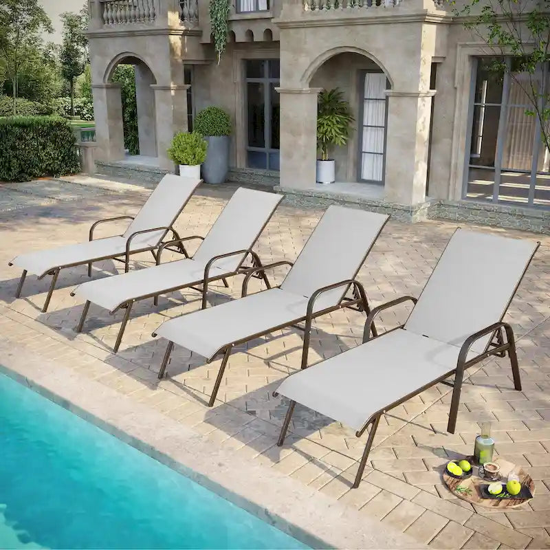 Pellebant 2/4PCS Outdoor Adjustable Patio Chaise Lounge Chairs