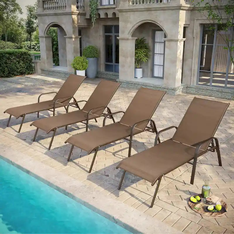 Pellebant 2/4PCS Outdoor Adjustable Patio Chaise Lounge Chairs