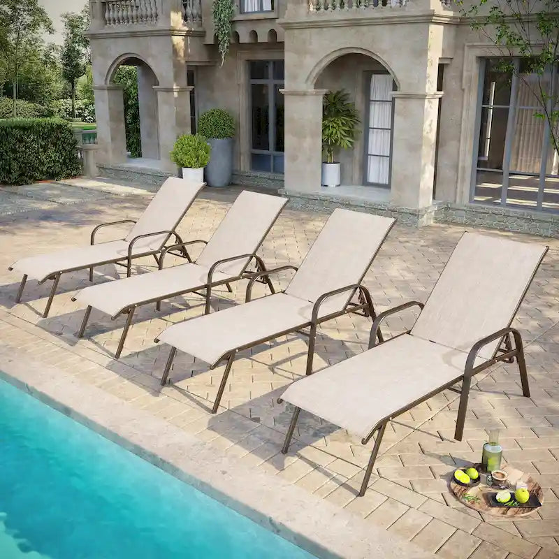 Pellebant 2/4PCS Outdoor Adjustable Patio Chaise Lounge Chairs