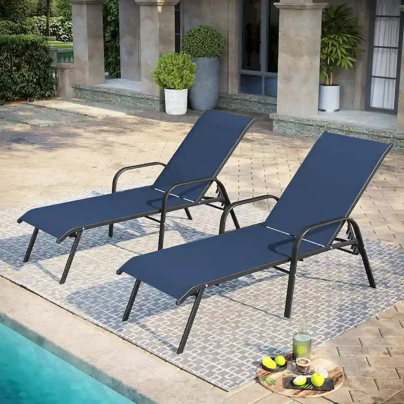 Pellebant 2/4PCS Outdoor Adjustable Patio Chaise Lounge Chairs
