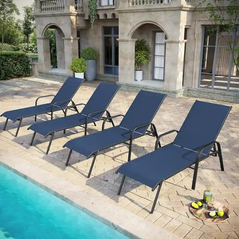 Pellebant 2/4PCS Outdoor Adjustable Patio Chaise Lounge Chairs