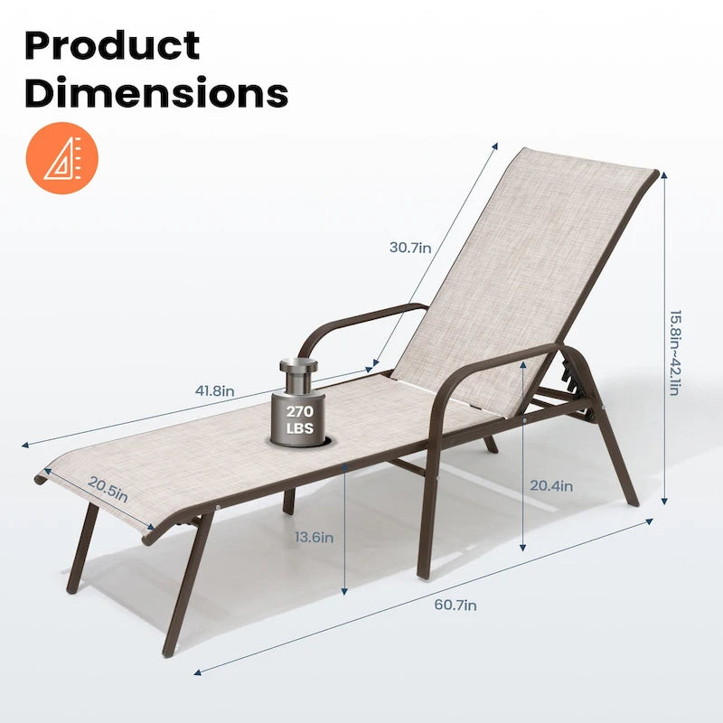 Pellebant 2/4PCS Outdoor Adjustable Patio Chaise Lounge Chairs