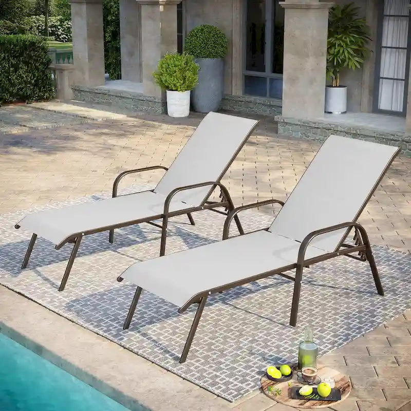 Pellebant 2/4PCS Outdoor Adjustable Patio Chaise Lounge Chairs