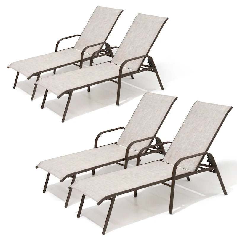 Pellebant 2/4PCS Outdoor Adjustable Patio Chaise Lounge Chairs