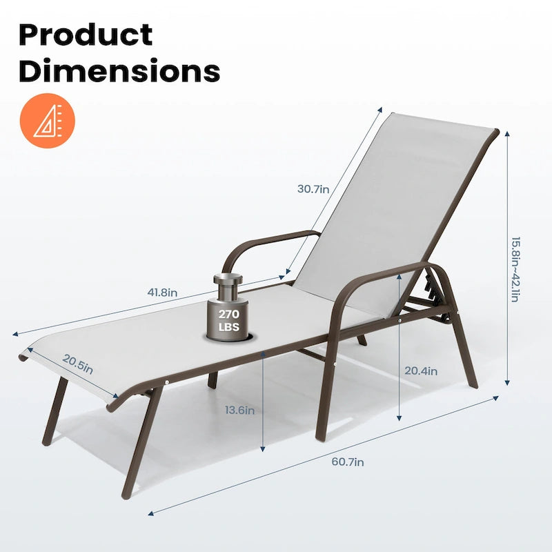 Pellebant 2/4PCS Outdoor Adjustable Patio Chaise Lounge Chairs