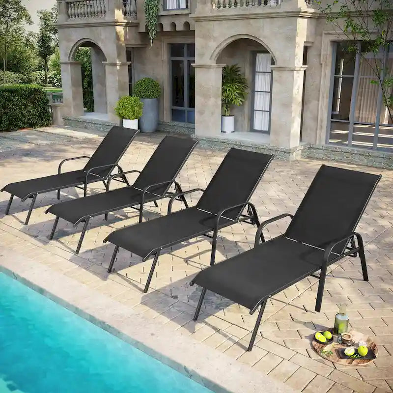 Pellebant 2/4PCS Outdoor Adjustable Patio Chaise Lounge Chairs