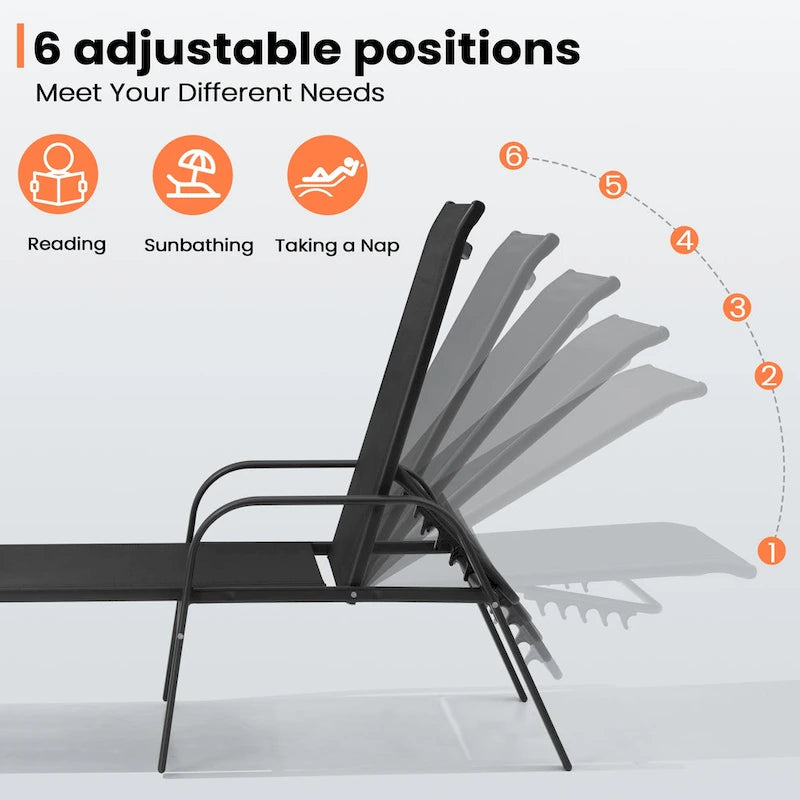 Pellebant 2/4PCS Outdoor Adjustable Patio Chaise Lounge Chairs