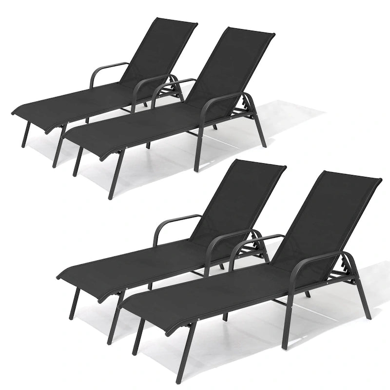 Pellebant 2/4PCS Outdoor Adjustable Patio Chaise Lounge Chairs