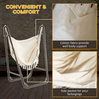 Outsunny Patio Hammock Chair with U Shape Stand, Outdoor Hammock Swing Hanging Lounge Chair with Side Pocket, Black/Cream White