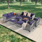 LIVOOSUN 9Pcs Patio Sofa Set Gray PE Wicker Outdoor Furniture Ottomans w/Table