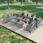 LIVOOSUN 9Pcs Patio Sofa Set Gray PE Wicker Outdoor Furniture Ottomans w/Table