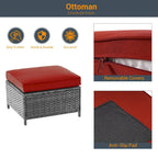 LIVOOSUN 9Pcs Patio Sofa Set Gray PE Wicker Outdoor Furniture Ottomans w/Table
