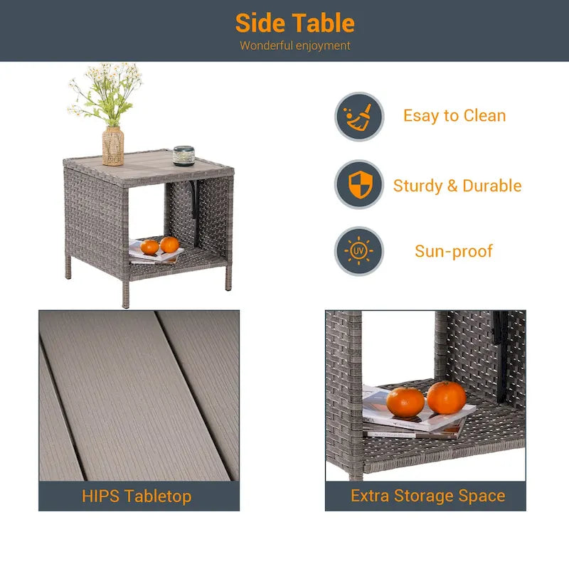 LIVOOSUN 9Pcs Patio Sofa Set Gray PE Wicker Outdoor Furniture Ottomans w/Table