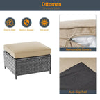 LIVOOSUN 9Pcs Patio Sofa Set Gray PE Wicker Outdoor Furniture Ottomans w/Table