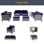 LIVOOSUN 9Pcs Patio Sofa Set Gray PE Wicker Outdoor Furniture Ottomans w/Table