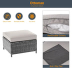 LIVOOSUN 9Pcs Patio Sofa Set Gray PE Wicker Outdoor Furniture Ottomans w/Table