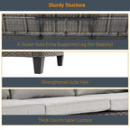 LIVOOSUN 9Pcs Patio Sofa Set Gray PE Wicker Outdoor Furniture Ottomans w/Table