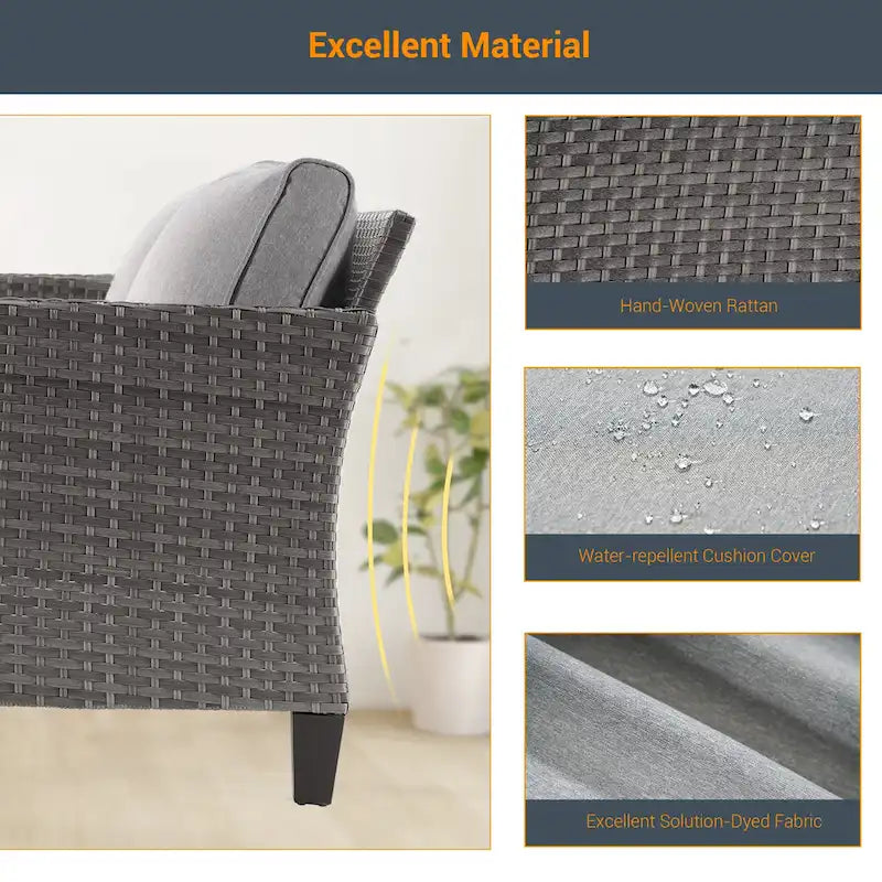 LIVOOSUN 9Pcs Patio Sofa Set Gray PE Wicker Outdoor Furniture Ottomans w/Table