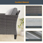 LIVOOSUN 9Pcs Patio Sofa Set Gray PE Wicker Outdoor Furniture Ottomans w/Table