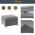 LIVOOSUN 9Pcs Patio Sofa Set Gray PE Wicker Outdoor Furniture Ottomans w/Table