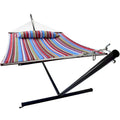 Hammock with Stand & Spreader Bars and Detachable Pillow, Heavy Duty, 450 Pound Capacity for Indoor/Outdoor (Blue Red)