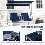 Outsunny 2 Person Porch Swing with Stand, Outdoor Swing with Canopy, Pivot Storage Table, 2 Cup Holders, Cushions for Patio,