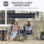 Outsunny 2 Person Porch Swing with Stand, Outdoor Swing with Canopy, Pivot Storage Table, 2 Cup Holders, Cushions for Patio,