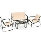 Moasis 4-Piece Outdoor Patio Textline Conversation Set with Glass Table