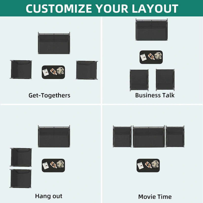Moasis 4-Piece Outdoor Patio Textline Conversation Set with Glass Table