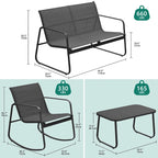 Moasis 4-Piece Outdoor Patio Textline Conversation Set with Glass Table