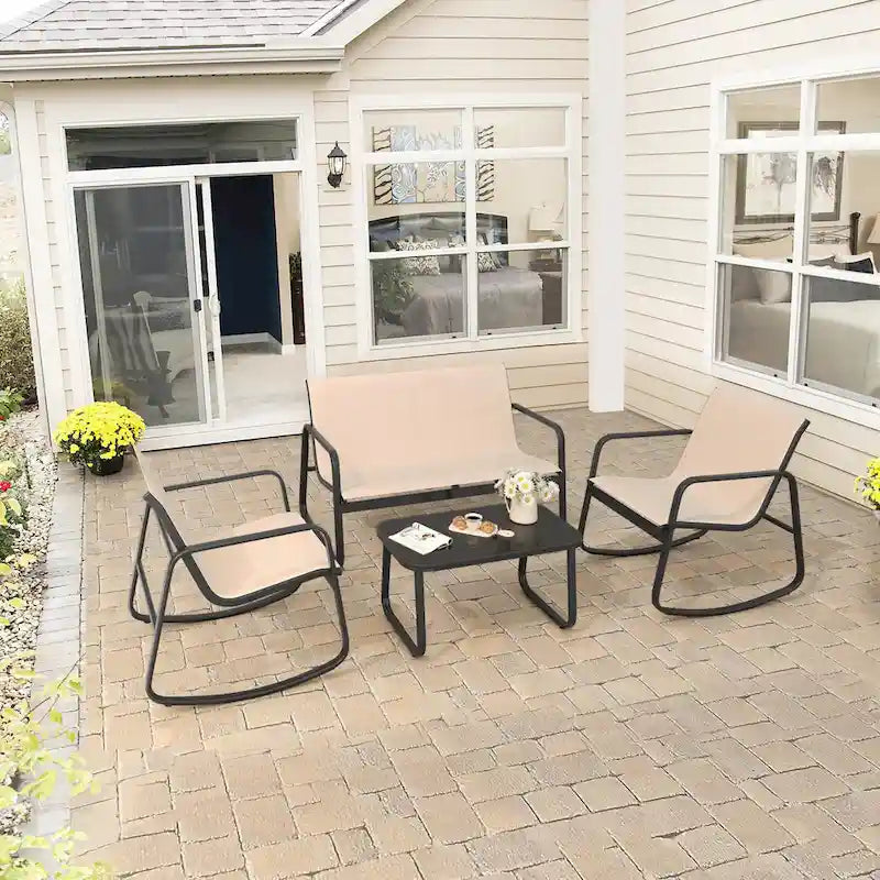 Moasis 4-Piece Outdoor Patio Textline Conversation Set with Glass Table