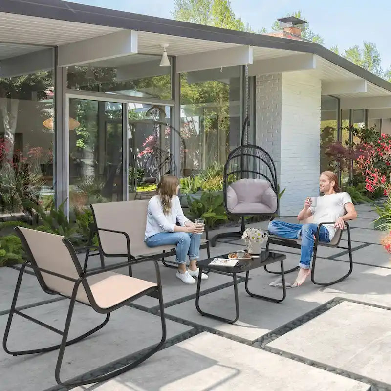 Moasis 4-Piece Outdoor Patio Textline Conversation Set with Glass Table
