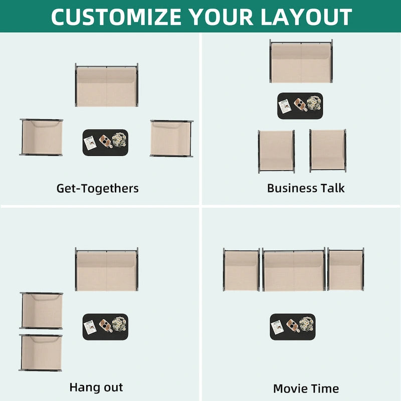 Moasis 4-Piece Outdoor Patio Textline Conversation Set with Glass Table