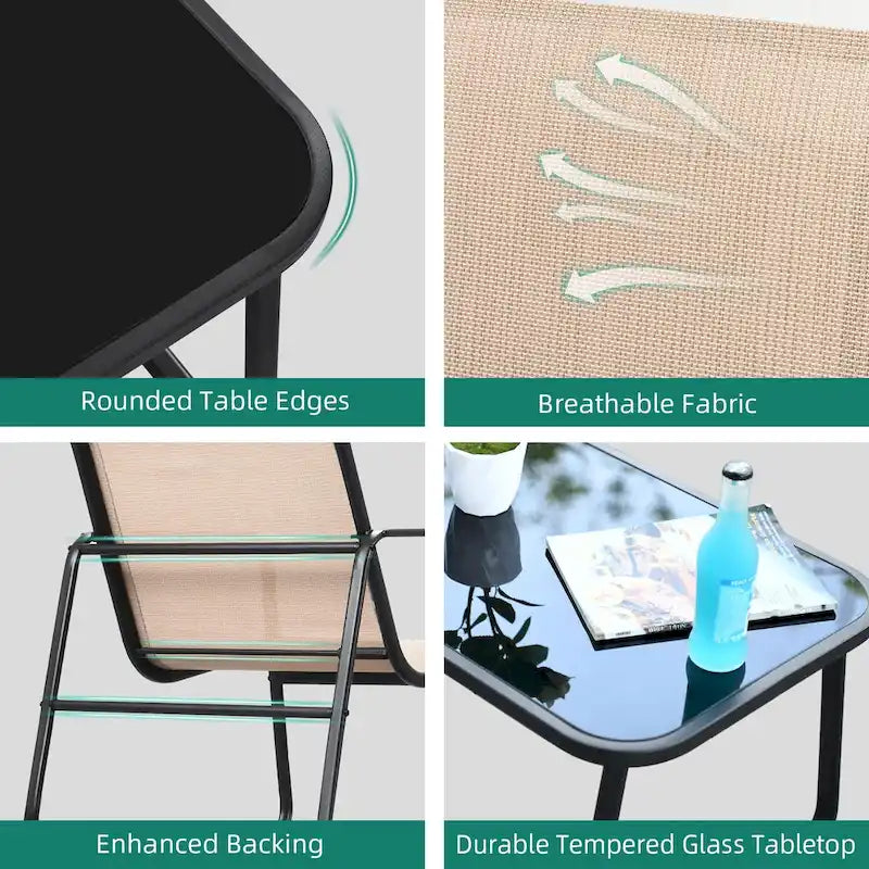 Moasis 4-Piece Outdoor Patio Textline Conversation Set with Glass Table