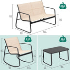 Moasis 4-Piece Outdoor Patio Textline Conversation Set with Glass Table