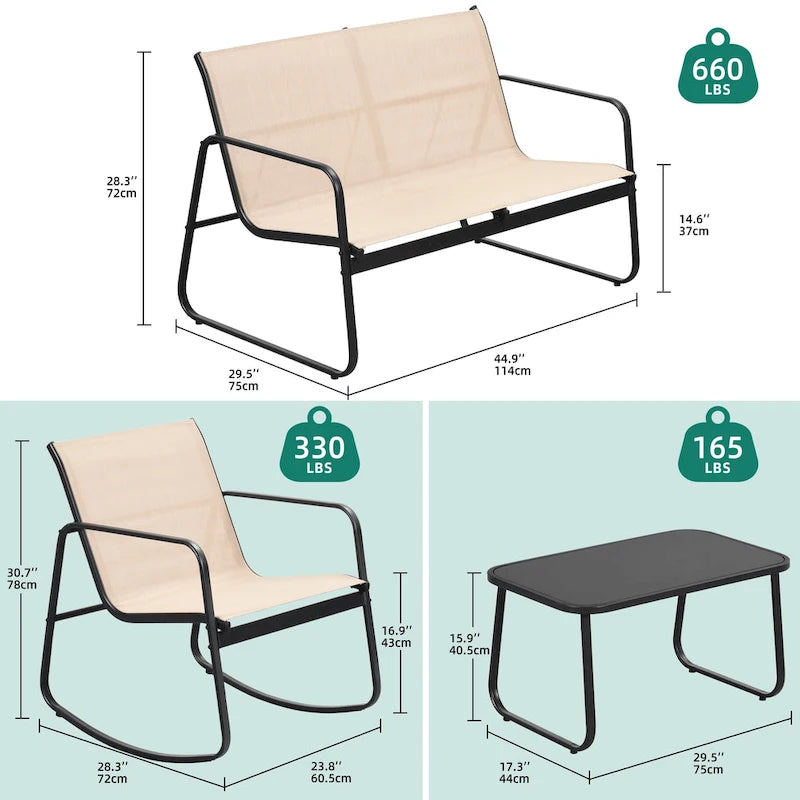 Moasis 4-Piece Outdoor Patio Textline Conversation Set with Glass Table