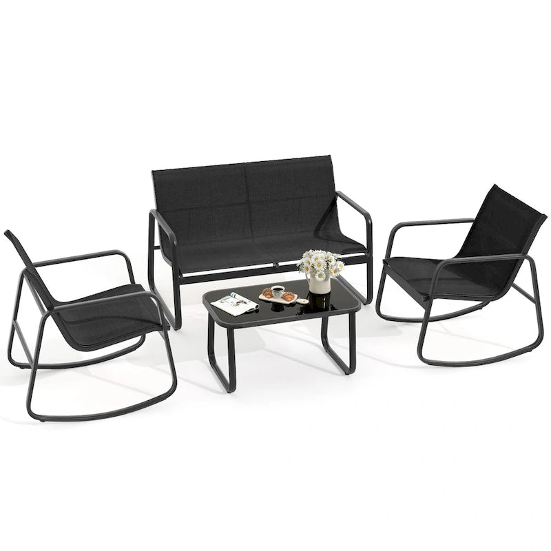 Moasis 4-Piece Outdoor Patio Textline Conversation Set with Glass Table