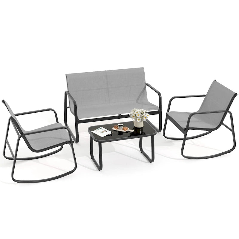 Moasis 4-Piece Outdoor Patio Textline Conversation Set with Glass Table