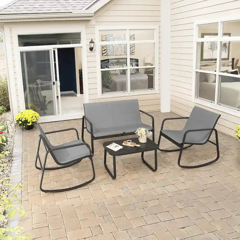 Moasis 4-Piece Outdoor Patio Textline Conversation Set with Glass Table