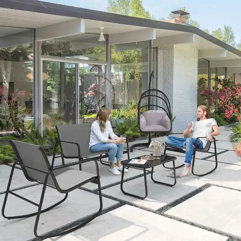 Moasis 4-Piece Outdoor Patio Textline Conversation Set with Glass Table