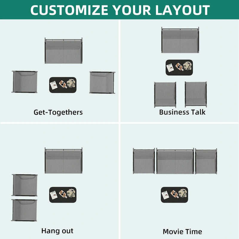 Moasis 4-Piece Outdoor Patio Textline Conversation Set with Glass Table
