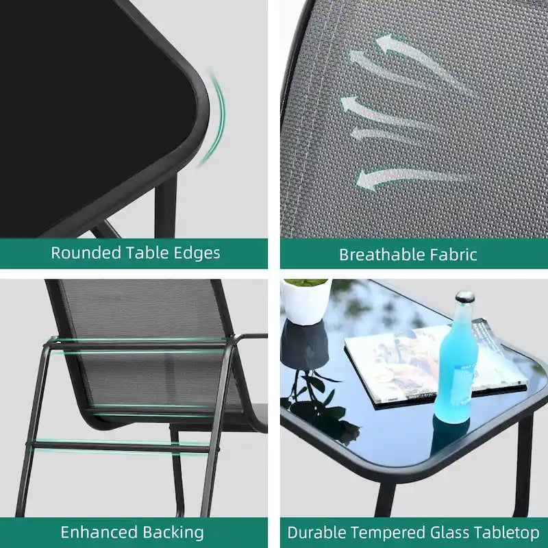 Moasis 4-Piece Outdoor Patio Textline Conversation Set with Glass Table