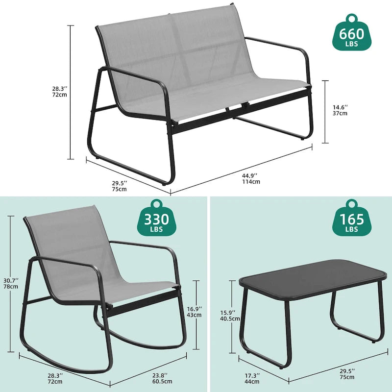 Moasis 4-Piece Outdoor Patio Textline Conversation Set with Glass Table
