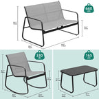 Moasis 4-Piece Outdoor Patio Textline Conversation Set with Glass Table