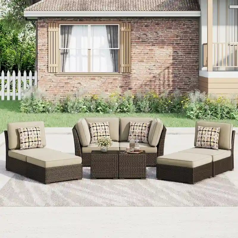 Corvus Oreanne 8-piece Brown Wicker Sectional Patio Furniture Set