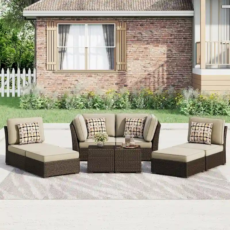 Corvus Oreanne 8-piece Brown Wicker Sectional Patio Furniture Set
