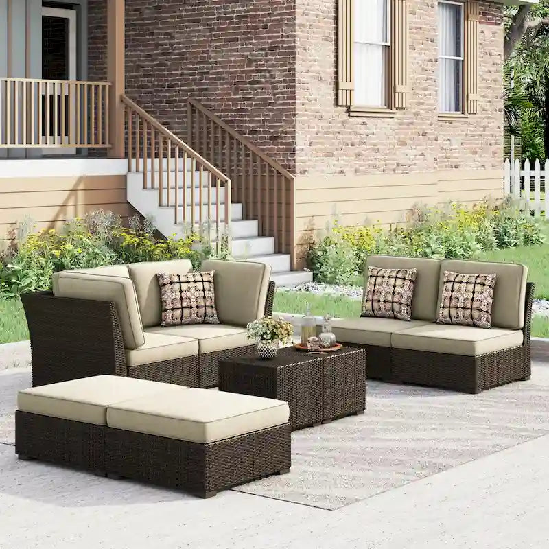Corvus Oreanne 8-piece Brown Wicker Sectional Patio Furniture Set