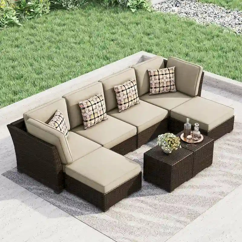 Corvus Oreanne 8-piece Brown Wicker Sectional Patio Furniture Set