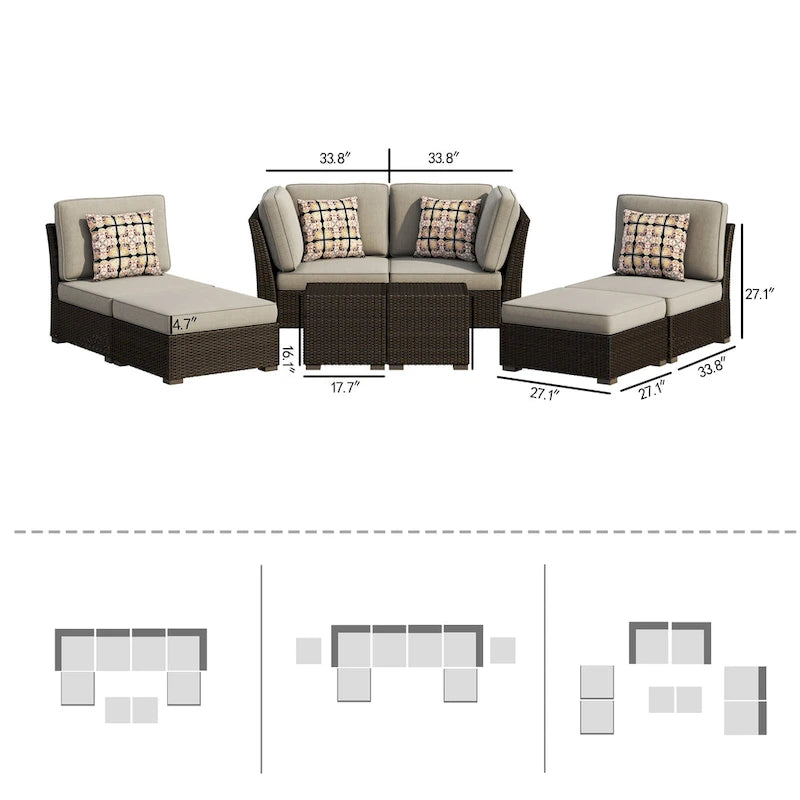 Corvus Oreanne 8-piece Brown Wicker Sectional Patio Furniture Set