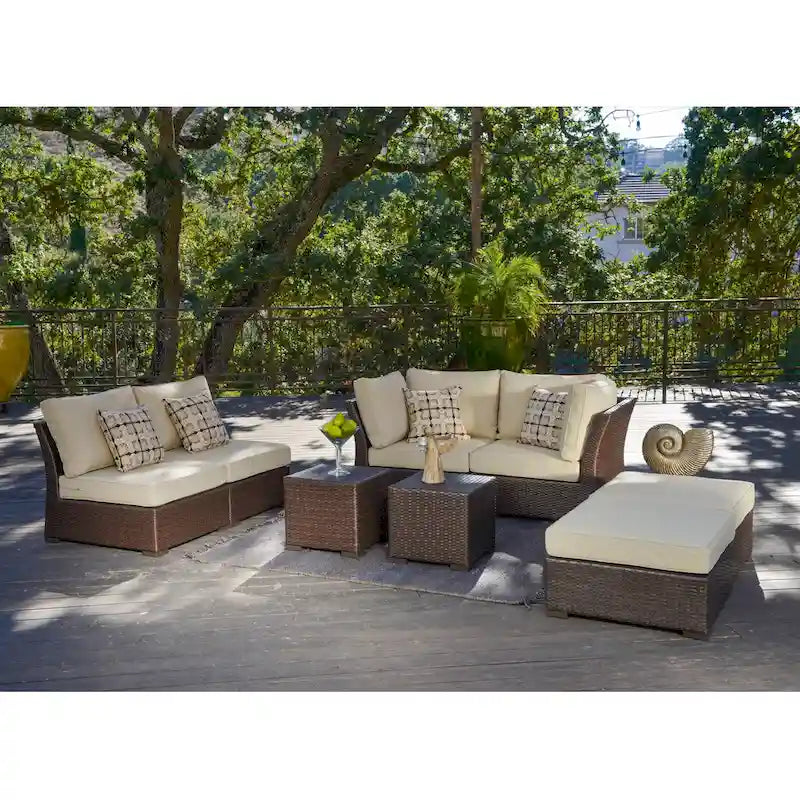 Corvus Oreanne 8-piece Brown Wicker Sectional Patio Furniture Set